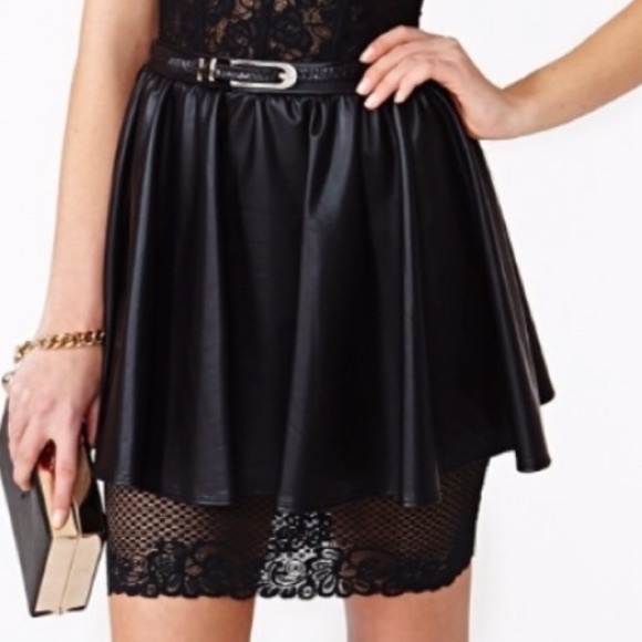 Nasty Gal Dresses & Skirts - NWOT BLACK faux LEATHER MINI SKIRT LACE nasty gal